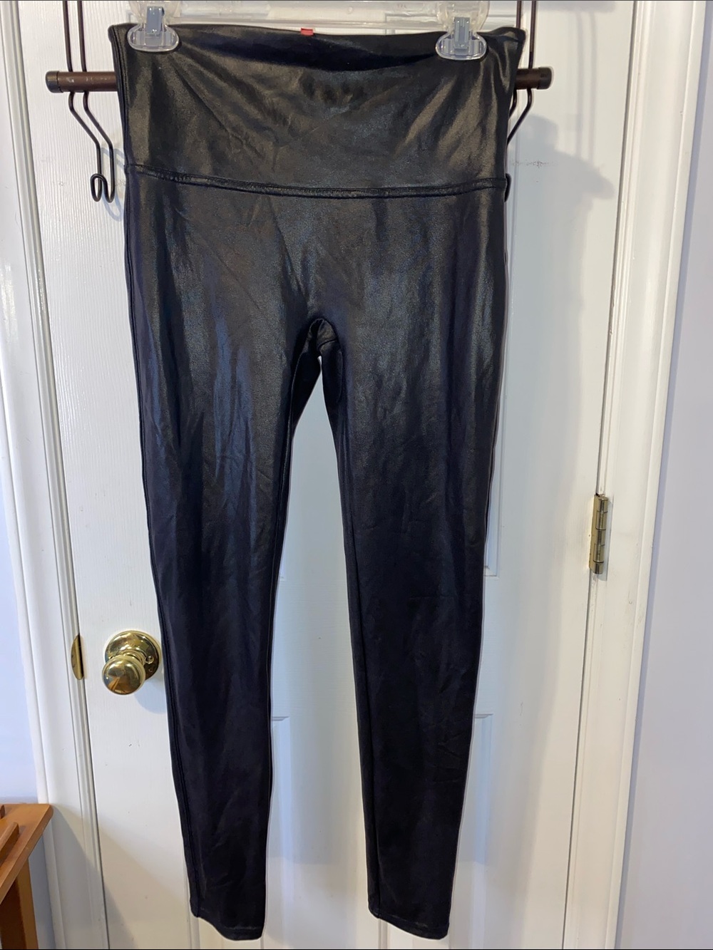 Preowned SPANX Black Faux Leather High-Waist Leggings - Size Large Petite LP